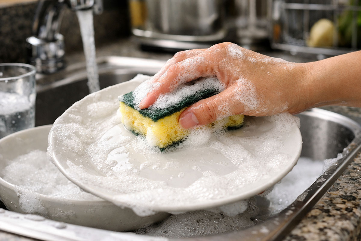 Sabun cuci piring banyak busa saat digunakan untuk mencuci piring