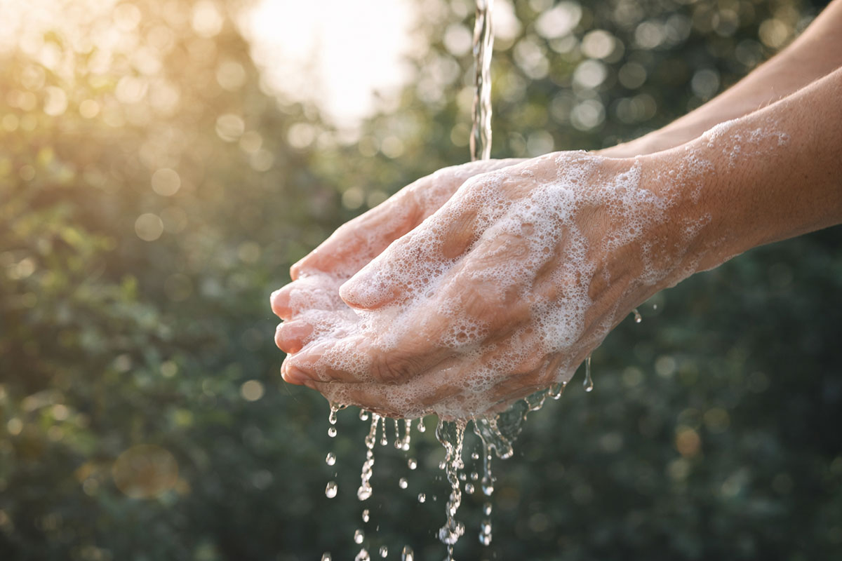 cara kerja sabun dalam membersihkan kotoran saat tangan dibilas dengan air