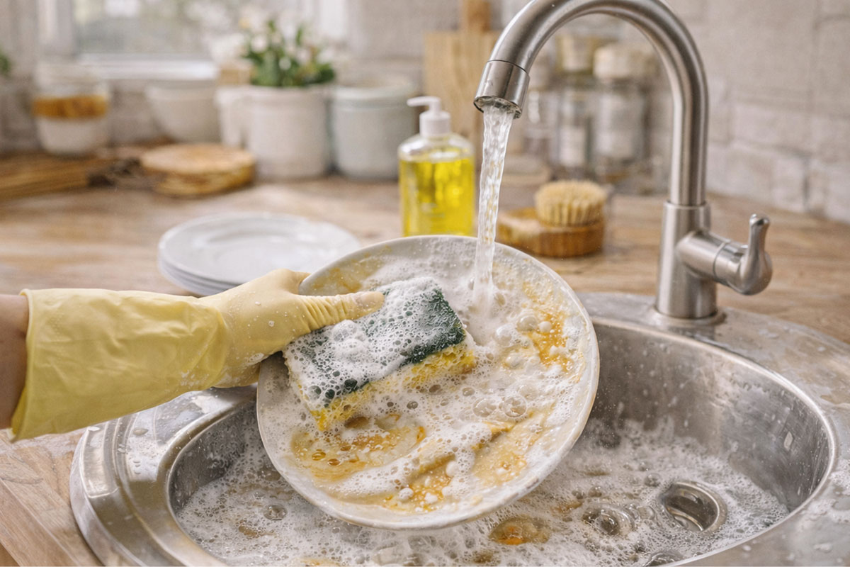 ilustrasi cara kerja sabun dalam membersihkan kotoran pada piring berminyak