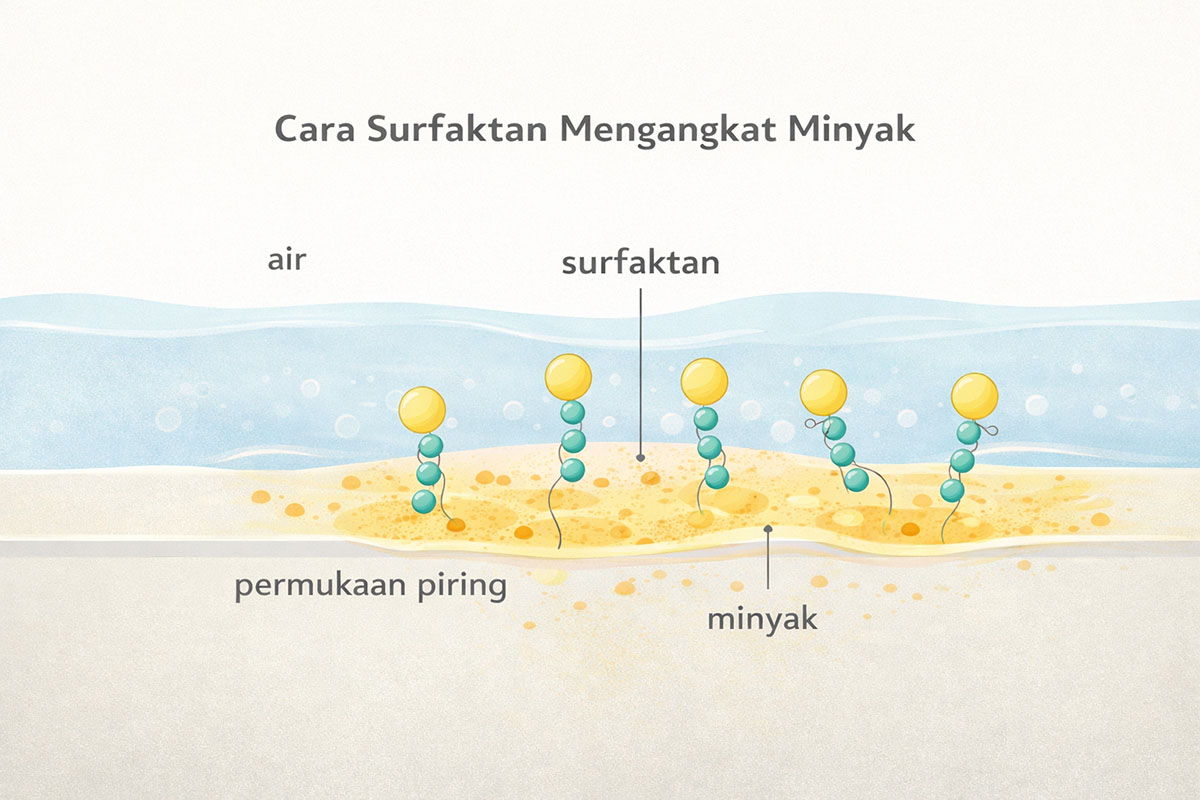 Bahan aktif sabun cuci piring yang bekerja mengangkat minyak dari permukaan piring