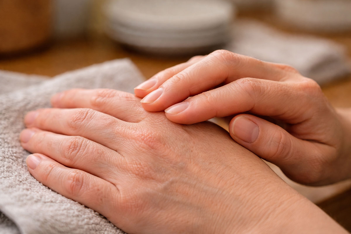 Sabun cuci piring keras pada tangan setelah digunakan berulang di dapur