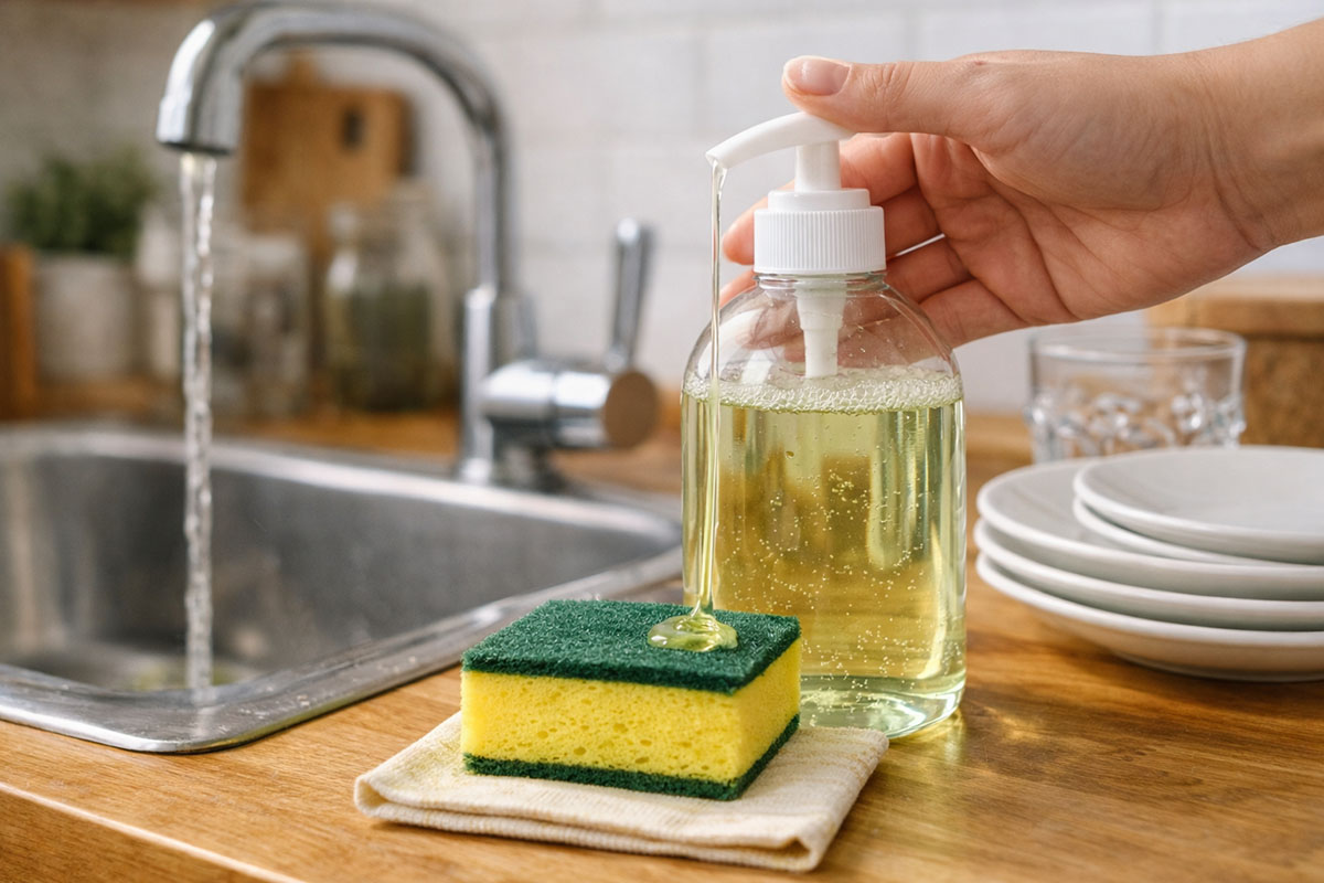 Kandungan sabun cuci piring pada botol sabun yang digunakan di dapur