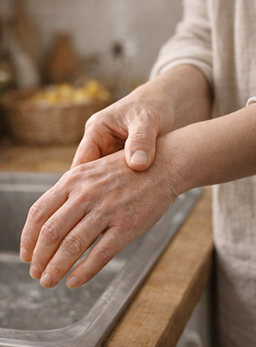Kulit tangan tampak kering setelah sering mencuci piring