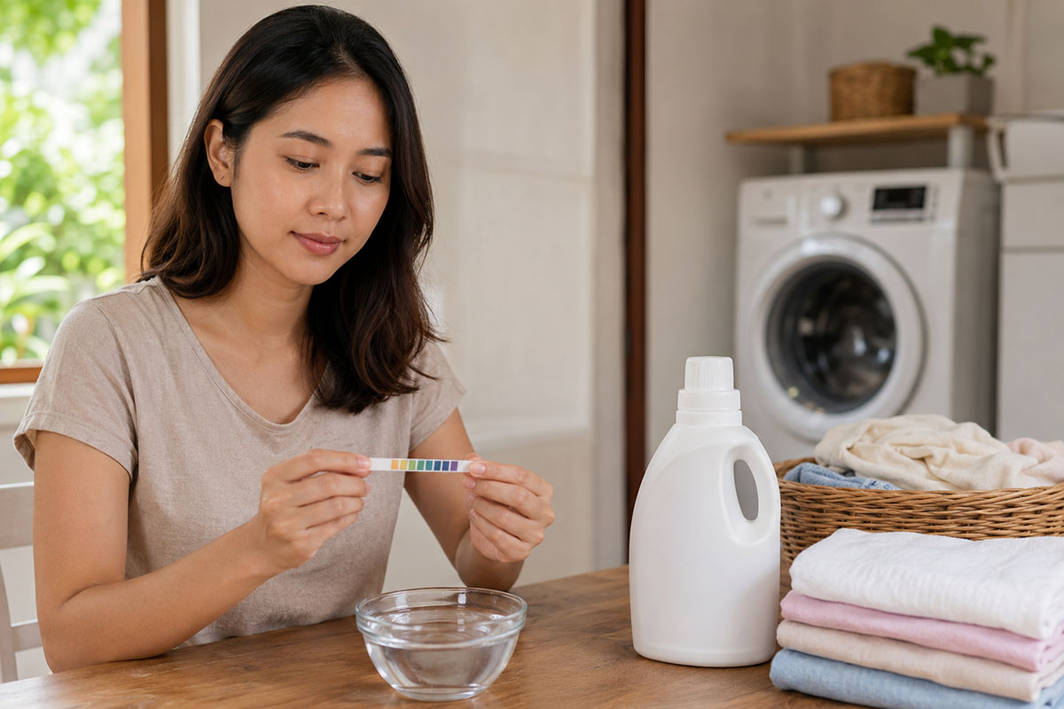 orang memahami pH deterjen di ruang laundry rumah