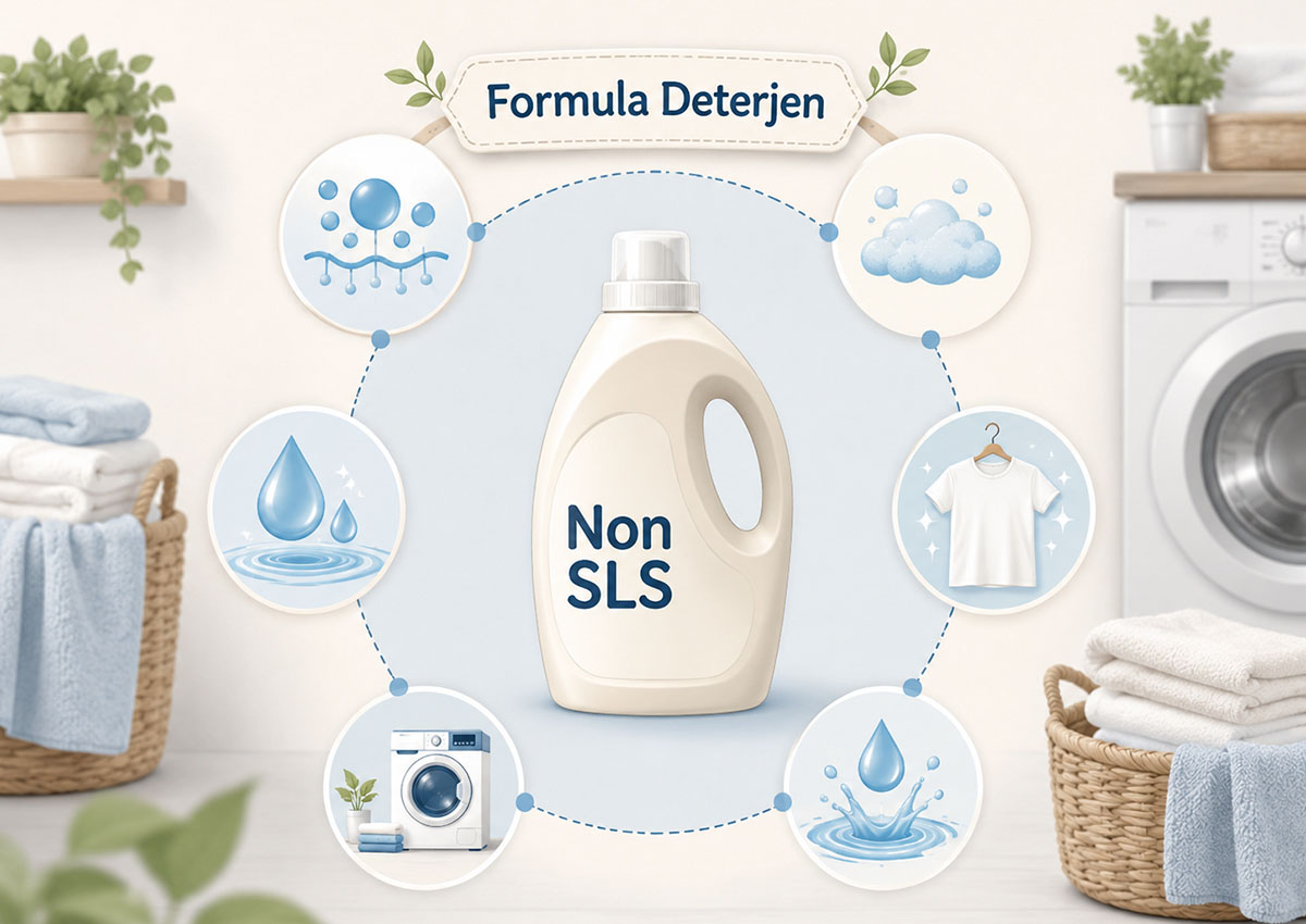 ilustrasi label non SLS sebagai bagian dari formula deterjen